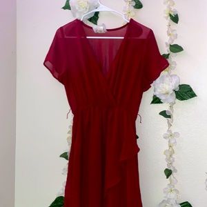 Burgundy high-low sheer dress